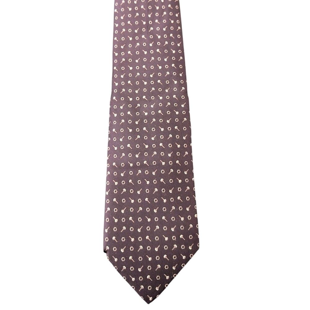 NWOT Rare Vintage Hermès 100% Silk Men's Brown Tie With Nuts & Bolts